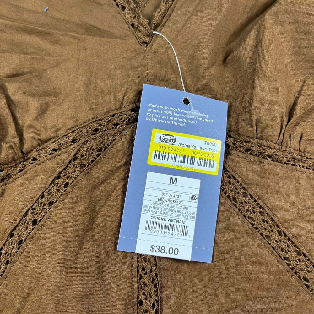 Universal Thread Women's Lace Trim Midi Dress M Brown V-Neck Sleeveless - Picture 7 of 8